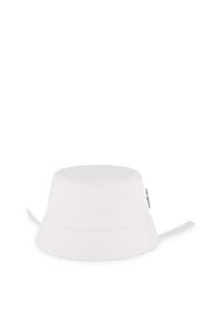 Witte bucket hat van katoen met een ronde kroon en een brede, naar beneden hellende rand. Voorzien van een zijlabel en verstelbare banden.