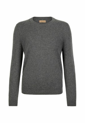 Mørkegrå langærmet crewneck sweater lavet af blødt stof med ribbede manchetter og nederkant.