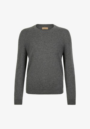 Mørkegrå langærmet crewneck sweater lavet af blødt stof med ribbede manchetter og nederkant.
