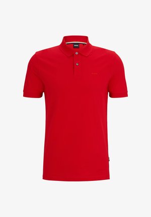 Rotes Polohemd aus Baumwolle mit klassischem Kragen, kurzen Ärmeln, einer Knopfleiste mit zwei Knöpfen und dezentem Logo auf der Brust.