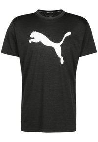 Černé bavlněné tričko s krátkým rukávem, uprostřed s velkým bílým logem skákající pumy. Jemná textura s kulatým výstřihem.