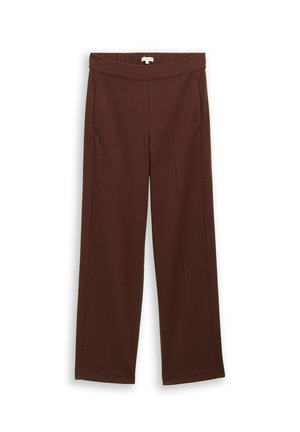 Braune wijde broek met een elastische tailleband, met een gladde textuur en een subtiel patroon. Ontworpen met zijzakken en een getailleerde pasvorm.