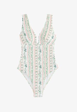 PLUNGE TUMMY CONTROL - Maudymosi kostiumėlis - pink/cream ditsy floral lace