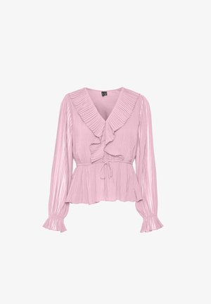 Vero Moda VMDORA L/S FRILL PLEAT TOP WVN EXP - Blúz - pink-a-boo
