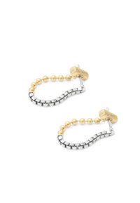 Orecchini in oro e argento con perline rotonde e un design a catena. Presentano un accento testurizzato in oro nella parte superiore.