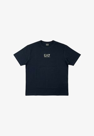 T-shirt nera a maniche corte con logo bianco "EA7 Emporio Armani" centrato sul petto, scollo tondo e orlo dritto.