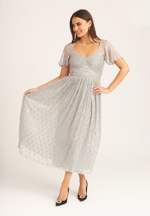 JACQUARD METALLIC SLEEVES MIDI - Cocktail dress / Party dress - silver