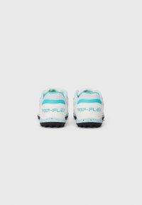 White and turquoise athletic shoes featuring a mesh upper, padded collar, and black rubber outsole with "TOP-FLEX" branding on the heel.