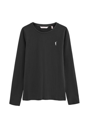 Schwarzes Langarmshirt mit Rundhalsausschnitt und kleinem weißen Polo-Spieler-Logo auf der linken Brust.