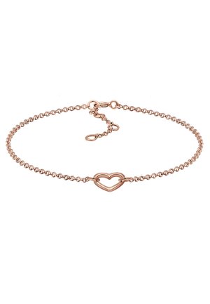 Rosenfarvet armbånd med en delikat kæde og en hjerteformet detalje i midten. Justerbar lås for størrelsesvariation.