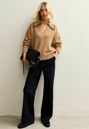 BLANKET STITCH COLLAR  - Maglione - tan