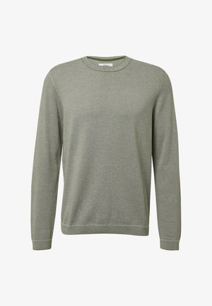 Langärmeliger Pullover mit Rundhalsausschnitt in hellem Olivgrün mit dezentem Streifenmuster, ausgestattet mit gerippten Bündchen an Ärmeln und Saum. Weicher Baumwollmischstoff.