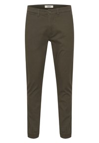 Olivgröna tapered byxor i en blandning av bomull, med knappstängning, sidofickor och elastiska muddar för en figurnära look.