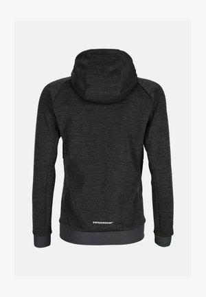 Dark gray hoodie with a textured finish, featuring a drawstring hood and ribbed cuffs. Logo "SWEDMOUNT" near the hem.