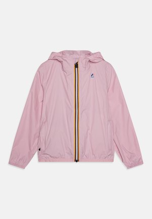 Jasnoróżowa bluza zapinana na zamek z kapturem, z czarnym zamkiem i żółtymi oraz białymi paskami na przodzie. Posiada boczne kieszenie.