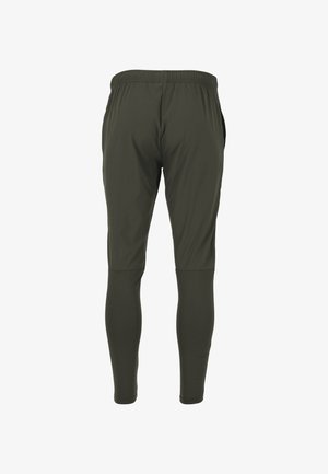 Hoge, nauwsluitende sportleggings in donkergroen, met een rekbare tailleband en taps toelopende benen, voorzien van subtiele textuur op de onderste helft.