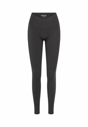 Leggings negre dintr-un material neted și elastic, cu un design al taliei încrucișate și o siluetă ajustată. Ideale pentru activități sportive sau pentru un look casual.