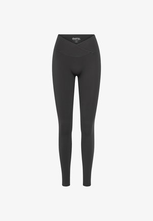Leggings negre dintr-un material neted și elastic, cu un design al taliei încrucișate și o siluetă ajustată. Ideale pentru activități sportive sau pentru un look casual.