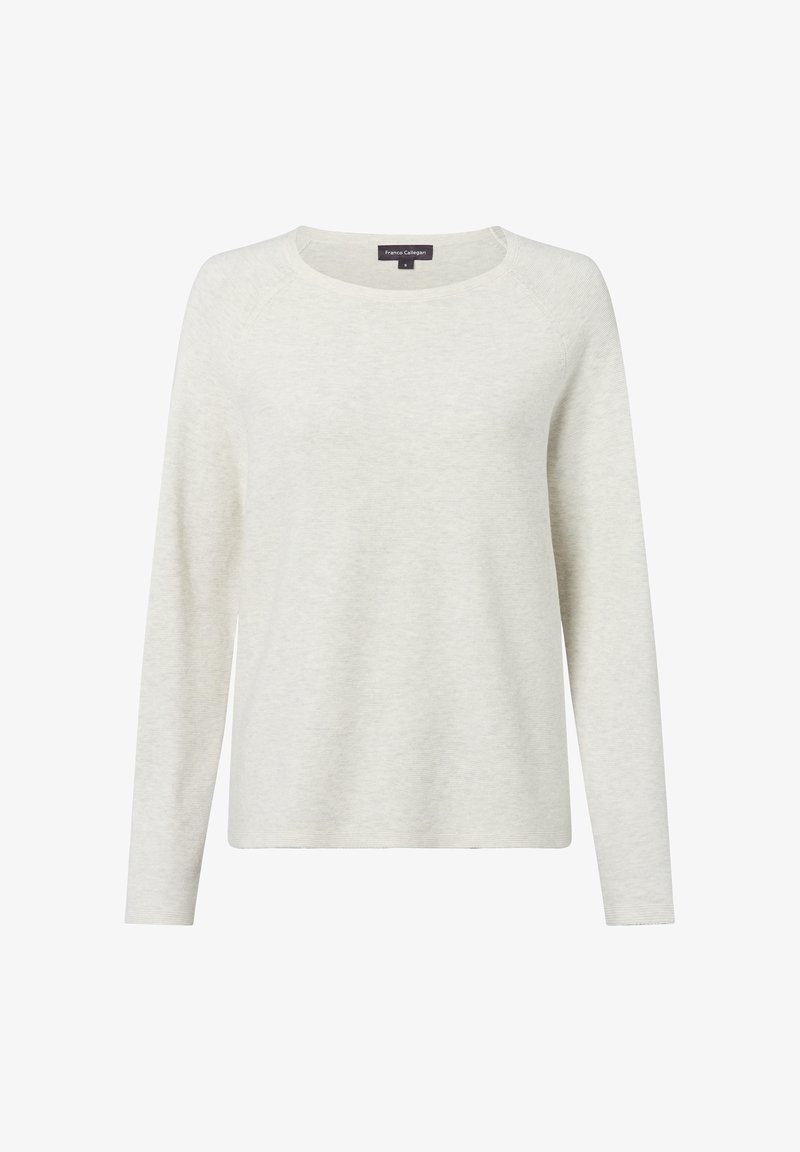 Pull en tricot beige clair à manches longues avec col rond et coupe décontractée, étiqueté Franco Callegari taille petite.