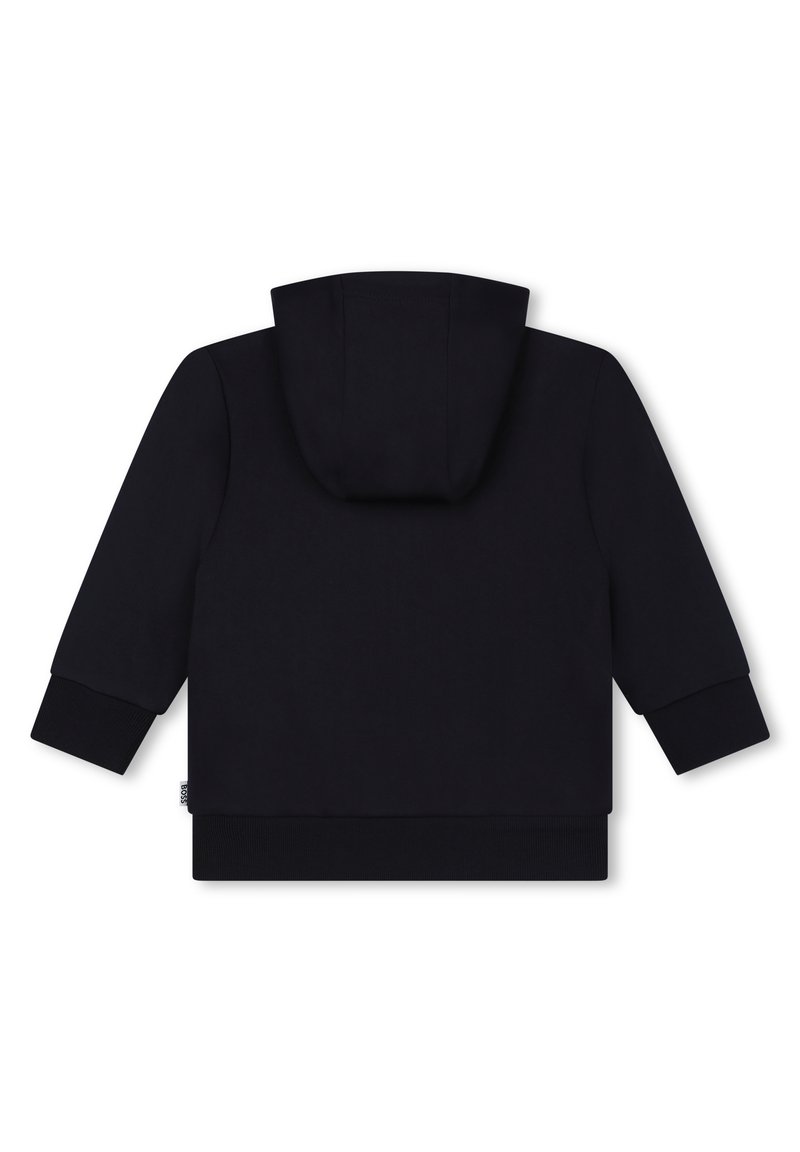 Felpa con cappuccio nera realizzata in un tessuto strutturato, con tasca a marsupio e polsini e orlo a costine. Design semplice e privo di decorazioni.