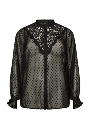 Zizzi, HEMDBLUSE MIT SPITZENEINSATZ UND PUNKTEMUSTER - Πουκαμίσα με κουμπιά - schwarz