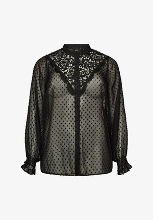 Zizzi, HEMDBLUSE MIT SPITZENEINSATZ UND PUNKTEMUSTER - Πουκαμίσα με κουμπιά - schwarz