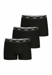 Boxers en coton noir dans un pack de trois, avec une ceinture argentée arborant le logo "ATHENA" et un design ajusté.