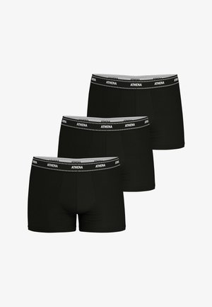 Boxers en coton noir dans un pack de trois, avec une ceinture argentée arborant le logo "ATHENA" et un design ajusté.