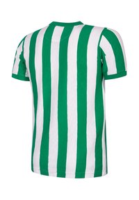 Groene en witte gestreepte T-shirt met korte mouwen en een ronde hals, met een zachte textuur en rechte zoom.