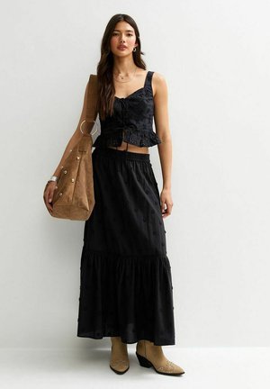 FLORAL EMBROIDERED MIDI - A-line skirt - black