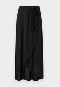 Falda negra de longitud hasta el tobillo con una cintura elástica y un detalle de lazo atado. Fabricada con una tela ligera y suave con un diseño envolvente.
