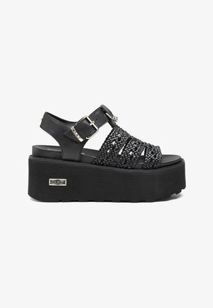 Cult, NANCY 4749 SANDAL W WEAV.VEG.LEAT/LEAT. BLACK - Sandali con plateau - screziato mottled black