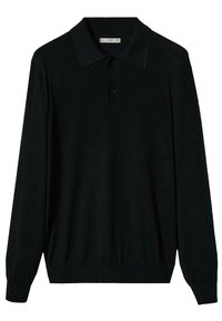 Polo shirt noir à manches longues avec un col classique, une patte de boutonnage à trois boutons et des poignets ajustés. Fabriqué en tissu doux et texturé.