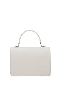 Borsa sintetica bianca con un design strutturato, forma rettangolare e superficie testurizzata. Caratterizzata da un manico superiore e chiusura a scatto.