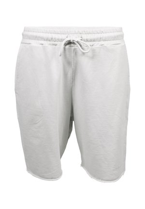 Short blanc décontracté avec taille élastique, cordon de serrage, poches latérales et ourlet brut.