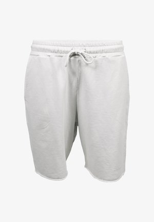 Short blanc décontracté avec taille élastique, cordon de serrage, poches latérales et ourlet brut.