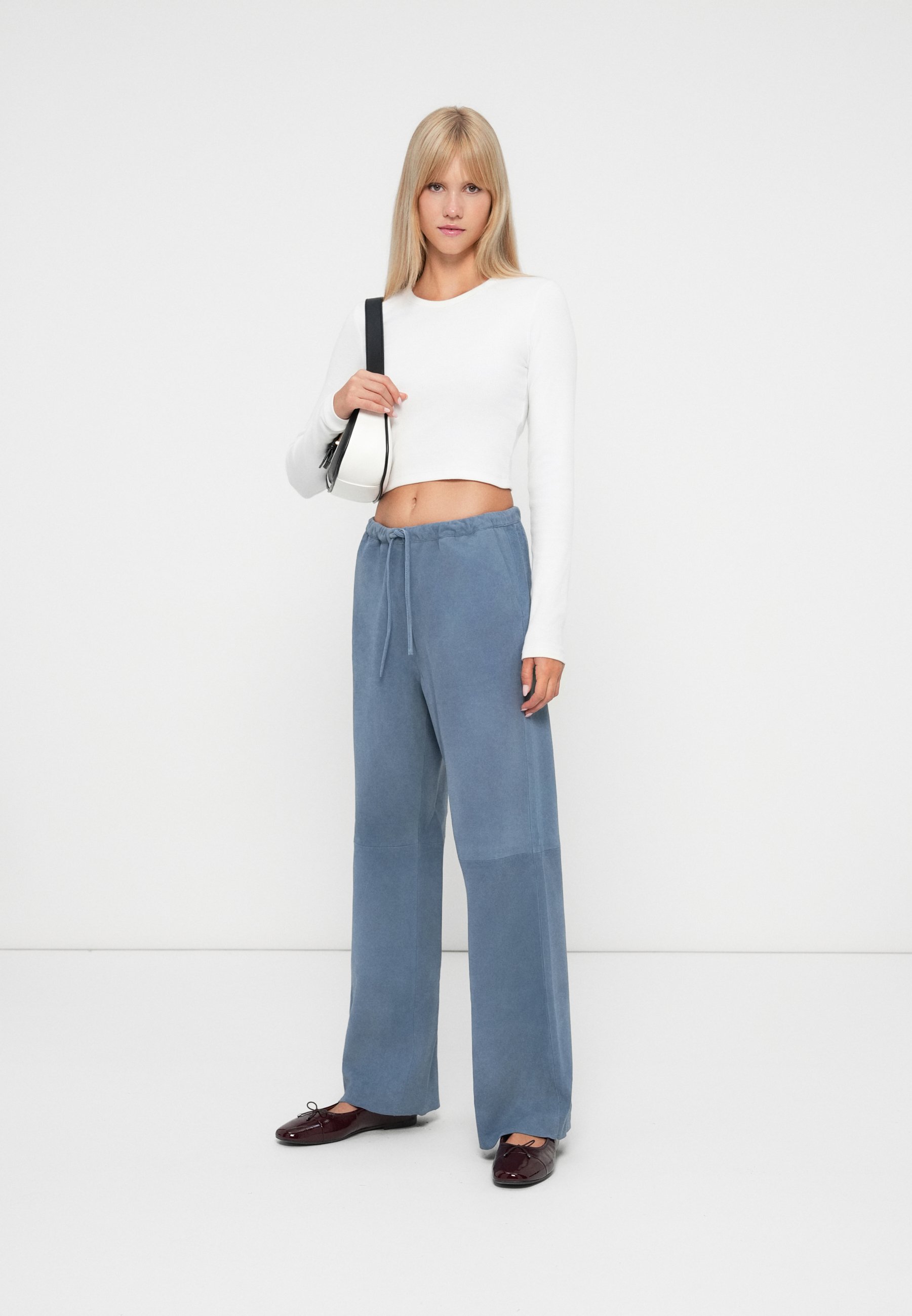 Selected SLFFIA SUEDE PANTS - Leather trousers - blue mirage/blue