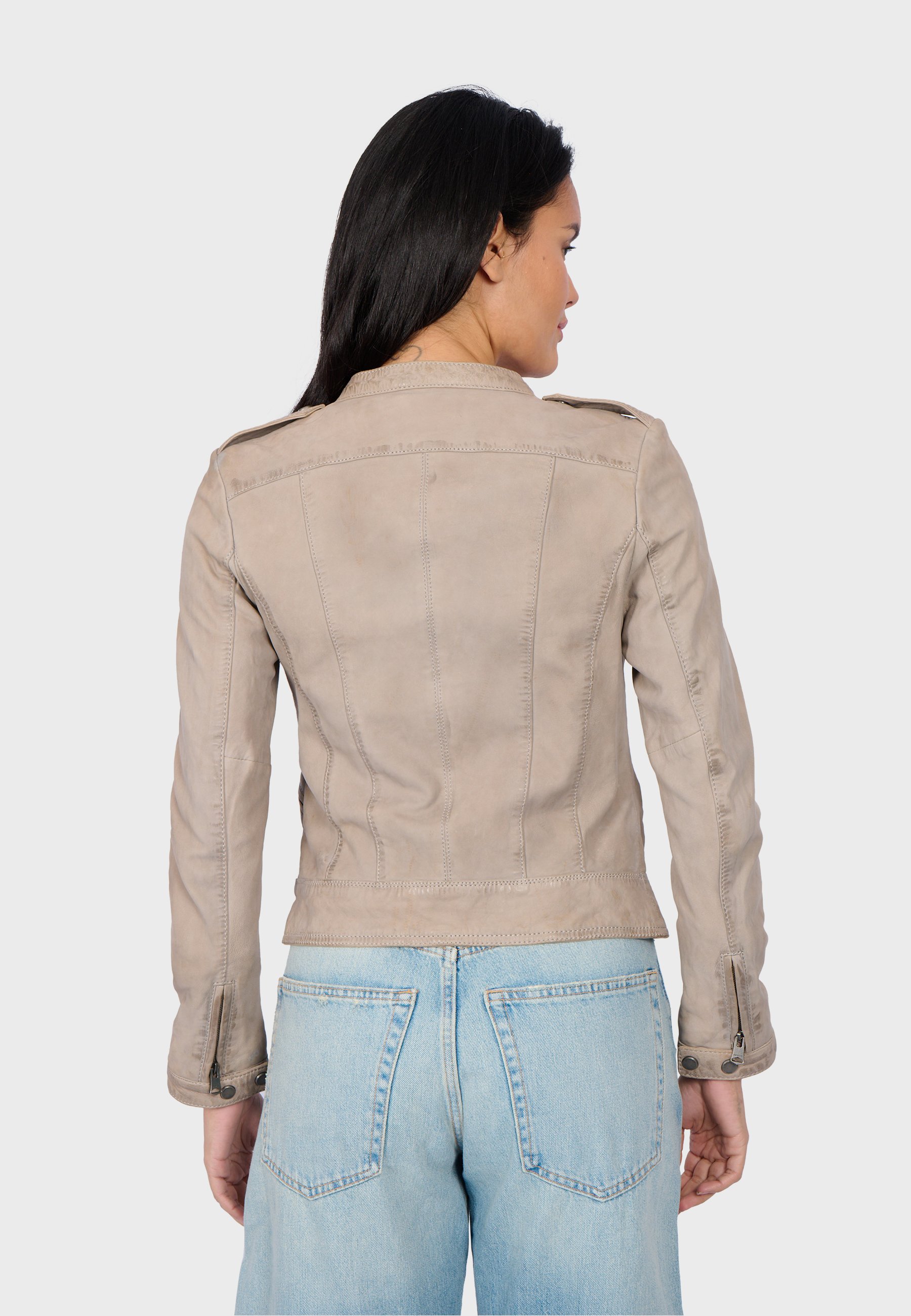 Oakwood GRETA - Leather jacket - gray taupe/taupe - Zalando