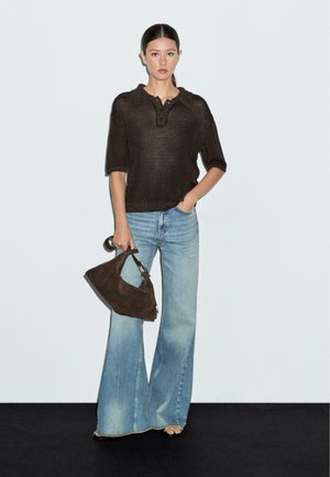 WITH CONTRAST COLLAR - Polo shirt - mottled dark brown