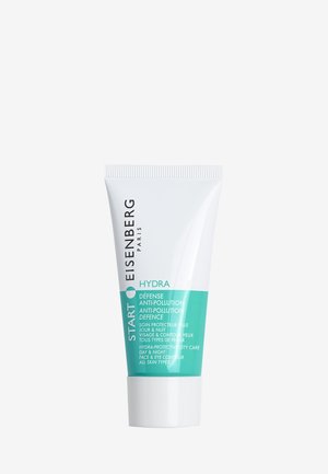 Vit tub med ljusblå etikett. Texten säger "START EISENBERG HYDRA" och detaljer om hudvård mot föroreningar.