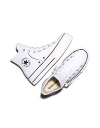 Par bijelih Converse All Star tenisica visokog gaza s crnim rubom i vezicama, jedan jež je na boku, drugi uspravan.