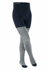 Collants bleu marine avec une texture nervurée et un design rayé bleu marine et blanc sur les jambes inférieures. Taille élastique avec le logo de la marque.