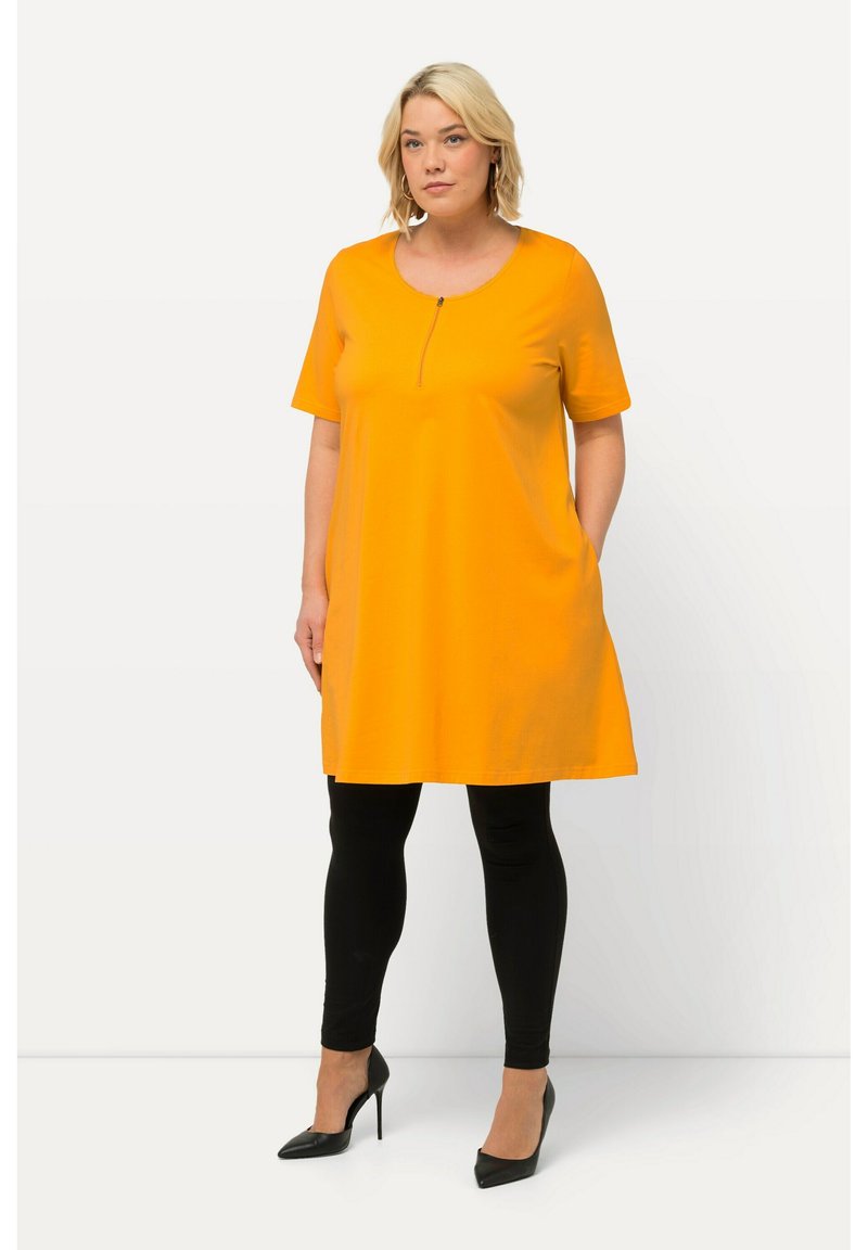 Ulla Popken LONG RITSSLUITING A-LIJN RONDE HALS HALVE MOUWEN - T-Shirt basic
