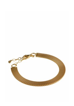 Brățară din lanț subțire de aur cu închizător lobster și extensie reglabilă pe fundal alb.