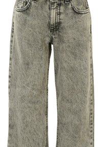 Jeans larghi grigi con una texture sbiadita e distressed. Presentano il classico design a cinque tasche e cuciture visibili lungo le cuciture.