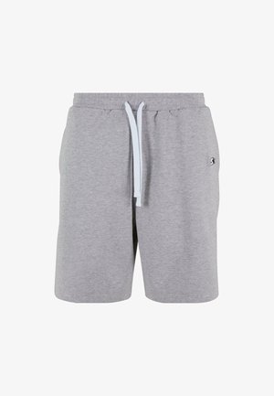 Shorts en mélange de coton gris avec une taille à cordon de serrage et un petit logo. Présente des poches latérales et une coupe ample pour le confort.