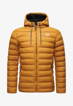 Kollane puffjakk, millel on tõmblukk, eemaldatav kapuuts ja kahekordsed nöörid. Vasakul rinnal on logo ning külgedel on taskud.