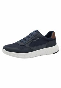 Tumedatletik sneaker, millel on võrkkanga ja naha aktsendid, ilma nööridega disain, valge kummist tallaga, pehme krae ning logodetail küljel.