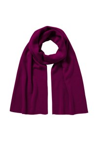 Fioletowy dziany szal w kształcie prostokąta, o miękkiej fakturze, gładkim wykończeniu i luźnym układaniu, zaprojektowany z myślą o ciepłu i komforcie.