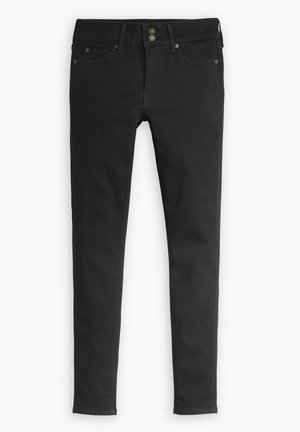 Jeans skinny neri realizzati in cotone misto con una texture liscia, dotati di cinque tasche, due bottoni frontali e dettagli di cucitura discreti.